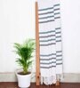 Grey And Teal Green Cotton And Chenille Stripped 49X60 Inches Throw