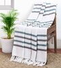 Grey And Teal Green Cotton And Chenille Stripped 49X60 Inches Throw