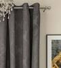 Grey Faux Silk Blackout 5 Feet Eyelet Curtain (Set of 2)