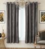 Grey Faux Silk Blackout 5 Feet Eyelet Curtain (Set of 2)