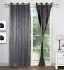 Grey Traditional Faux Silk 8 Ft Blackout Eyelet Door Curtains (Set of 2)