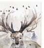 Deer Dreaming Grey Canvas Teakwood And MDF Framed Wildlife Art Print