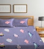 Grey Cartoon 300 TC Cotton Blend Double Bedsheet With 2 Pillow Covers