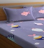 Grey Cartoon 300 TC Cotton Blend Double Bedsheet With 2 Pillow Covers