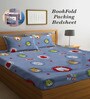 Grey Cartoon 300 TC Cotton Blend Double Bedsheet With 2 Pillow Covers