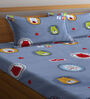 Grey Cartoon Printed 300 TC Cotton Blend Kids Double Bedsheet With 2 Pillow Covers