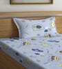 Grey Cartoon Printed 300 TC Cotton Blend Single Bedsheet with 1 Pillow Cover