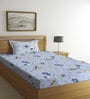 Grey Cartoon Printed 300 TC Cotton Blend Single Bedsheet with 1 Pillow Cover