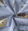 Grey Cartoon Printed 300 TC Cotton Blend Single Bedsheet with 1 Pillow Cover