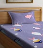 Grey Cartoon Printed 300 TC Cotton Blend Single Bedsheet with 1 Pillow Cover