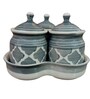 Grey Ceramic  300 ml 3 Pcs Condiments Jars with Tray