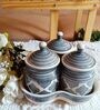 Grey Ceramic  300 ml 3 Pcs Condiments Jars with Tray