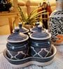 Grey Ceramic  300 ml 4 Pcs Condiments Jars with Tray
