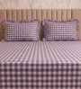 Grey Checkered 260 TC Polycotton Double Flat Bedsheet with 2 Frill Pillow Covers