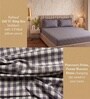 Grey Checkered 260 TC Polycotton Double Flat Bedsheet with 2 Frill Pillow Covers