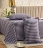 Grey Checkered 260 TC Polycotton Double Flat Bedsheet with 2 Frill Pillow Covers