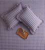 Grey Checkered 260 TC Polycotton Double Flat Bedsheet with 2 Frill Pillow Covers