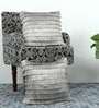 Grey Textured Striped Cotton 16 x 16 Inches Cushion Covers (Set of 2)