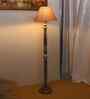 Grey Cotton Conical Wooden Floor Lamp