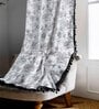Grey Cotton Floral 9Ft Light Filtering Eyelet (Set Of 2) Long Door Curtains