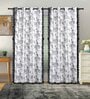 Grey Cotton Floral 9Ft Light Filtering Eyelet (Set Of 2) Long Door Curtains