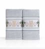 Grey Cotton Printed  460 GSM Bath Towels Pack of 2