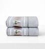 Grey Cotton Printed  460 GSM Hand Towels Pack of 2