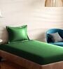 Green Cotton Solid 210TC Plain Single Bedsheet with 1 Pillow Covers