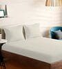 Cream Cotton Solid 210TC Plain Super King Bedsheet with 2 Pillow Covers