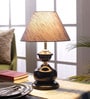 Grey Fabric Shade Table Lamp With Black Base