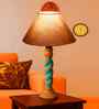 Grey Cotton Table Lamp With  Wood  Base 10X19 Inches