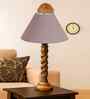 Grey Cotton Table Lamp With  Wood  Base 10X19 Inches