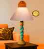Grey Cotton Table Lamp With  Wood  Base 10X19 Inches