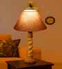 Grey Cotton Table Lamp With  Wood  Base 10X19 Inches