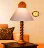 Grey Cotton Table Lamp With  Wood  Base 10X19 Inches