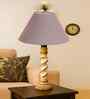 Grey Cotton Table Lamp With  Wood  Base 10X19 Inches
