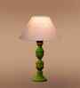 Grey Cotton Table Lamp With  Wood  Base 10X19 Inches