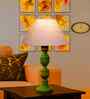 Grey Cotton Table Lamp With  Wood  Base 10X19 Inches