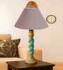 Grey Cotton Table Lamp With  Wood  Base 10X19 Inches