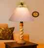 Grey Cotton Table Lamp With  Wood  Base 10X19 Inches