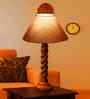 Grey Cotton Table Lamp With  Wood  Base 10X19 Inches