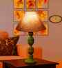 Grey Cotton Table Lamp With  Wood  Base 10X19 Inches