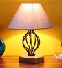 Grey cotton Table lamp with Wood & Iron Base