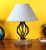 Grey cotton Table lamp with Wood & Iron Base