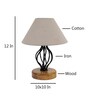 Grey cotton Table lamp with Wood & Iron Base