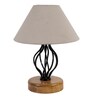 Grey cotton Table lamp with Wood & Iron Base