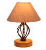 Grey cotton Table lamp with Wood & Iron Base