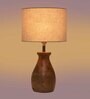 Grey Cotton Table Lamp With Wood Base
