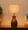 Grey Cotton Table Lamp With Wood Base