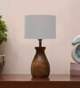 Grey Cotton Table Lamp With Wood Base